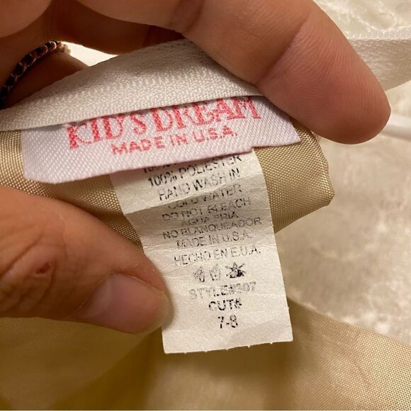 Beige lace overlay long skirt sleeveless floral long formal flower girl gown 7/8 - Picture 9 of 10